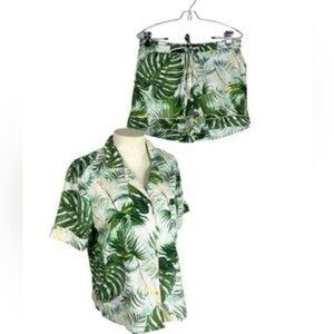 TABITHA WEBB INTIMATES | Anthropologie Tropical Leaf Print Women's Satin PJ Set